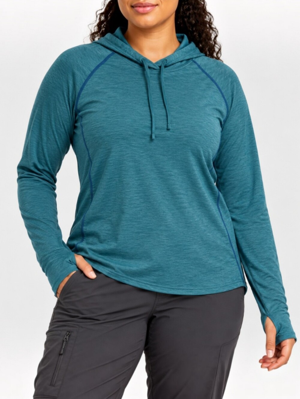 NRS Silkweight Sun Hoodie Women’s L Teal UPF 50+ Paddling Hiking Gorpcore